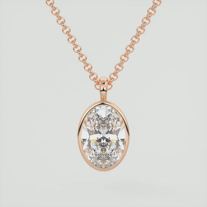 Valencia Oval Bezel Pendant Necklace – Lab-Grown Diamond or Moissanite