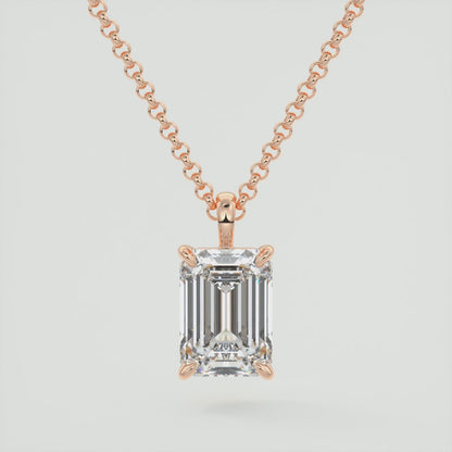 Celestine Emerald Prong Set Pendant Necklace – Lab-Grown Diamond or Moissanite