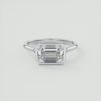 Aeris East-West Emerald Bezel Engagement Ring – Lab Diamond or Moissanite