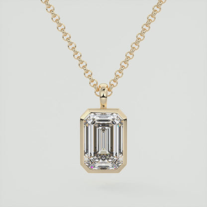 Lucienne Emerald Bezel Pendant Necklace – Lab-Grown Diamond or Moissanite