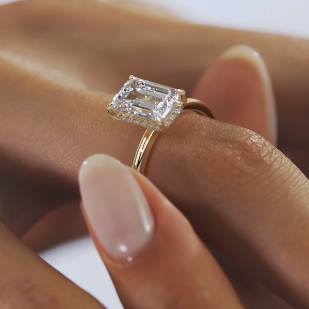 Celestia Emerald Hidden Halo Ring – Lab Diamond or Moissanite