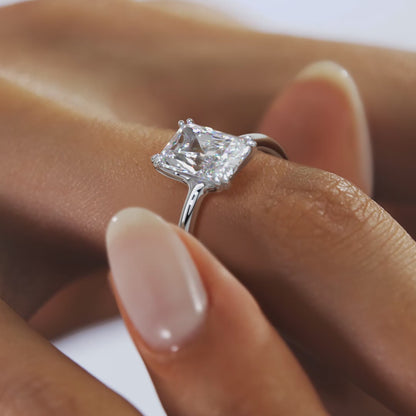 Aura Glide Radiant Double Prong Solitaire Ring – Lab Diamond or Moissanite