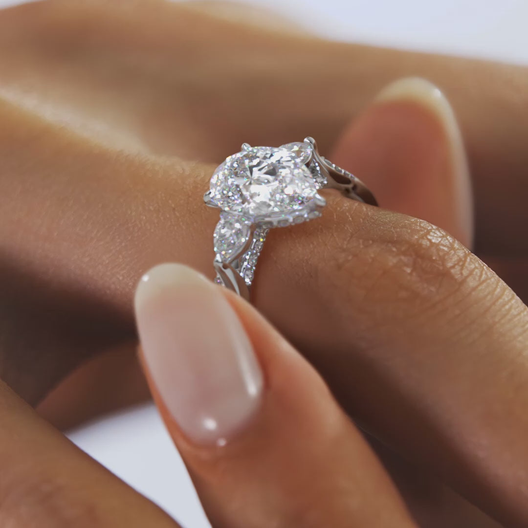 Florielle Pear Trilogy Cathedral Pave Engagement Ring