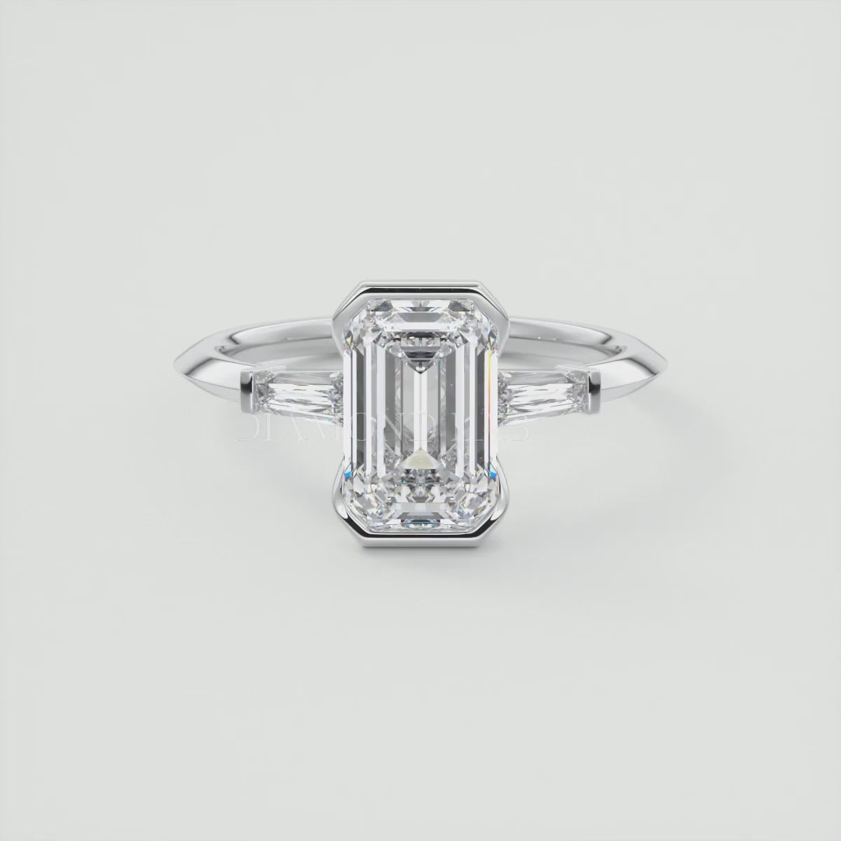 Solara Baguette Emerald Three-Stone Engagement Ring