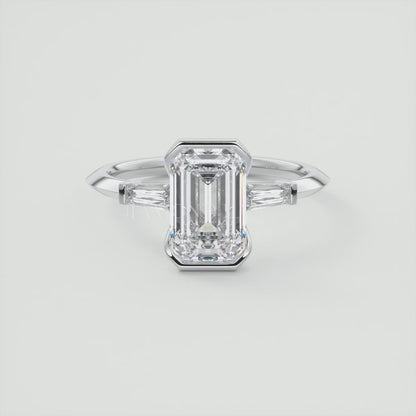 Solara Baguette Emerald Three-Stone Engagement Ring