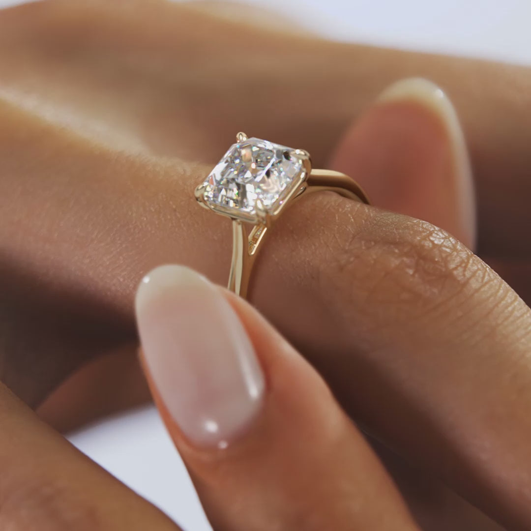 Lumia Asscher Cathedral Solitaire Ring – Lab Diamond or Moissanite