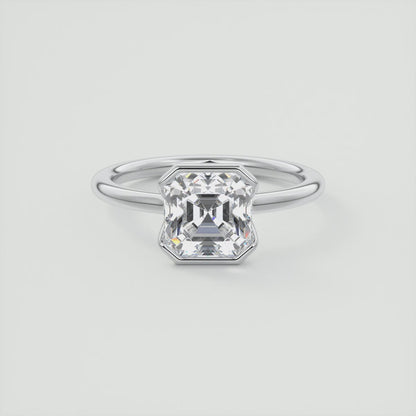 Solara Asscher Half Bezel Ring – Lab Diamond or Moissanite
