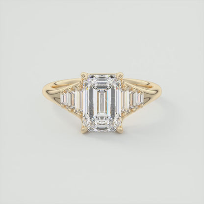 Solena Emerald Split Shank Engagement Ring with Graduated Baguette Side Stones