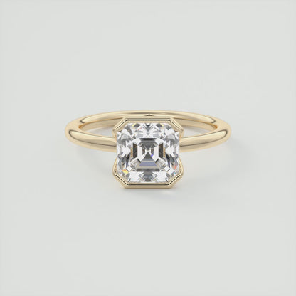 Solara Asscher Half Bezel Ring – Lab Diamond or Moissanite