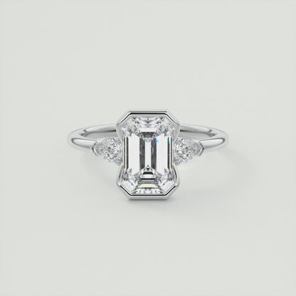 Solara Emerald Half Bezel Three-Stone Engagement Ring