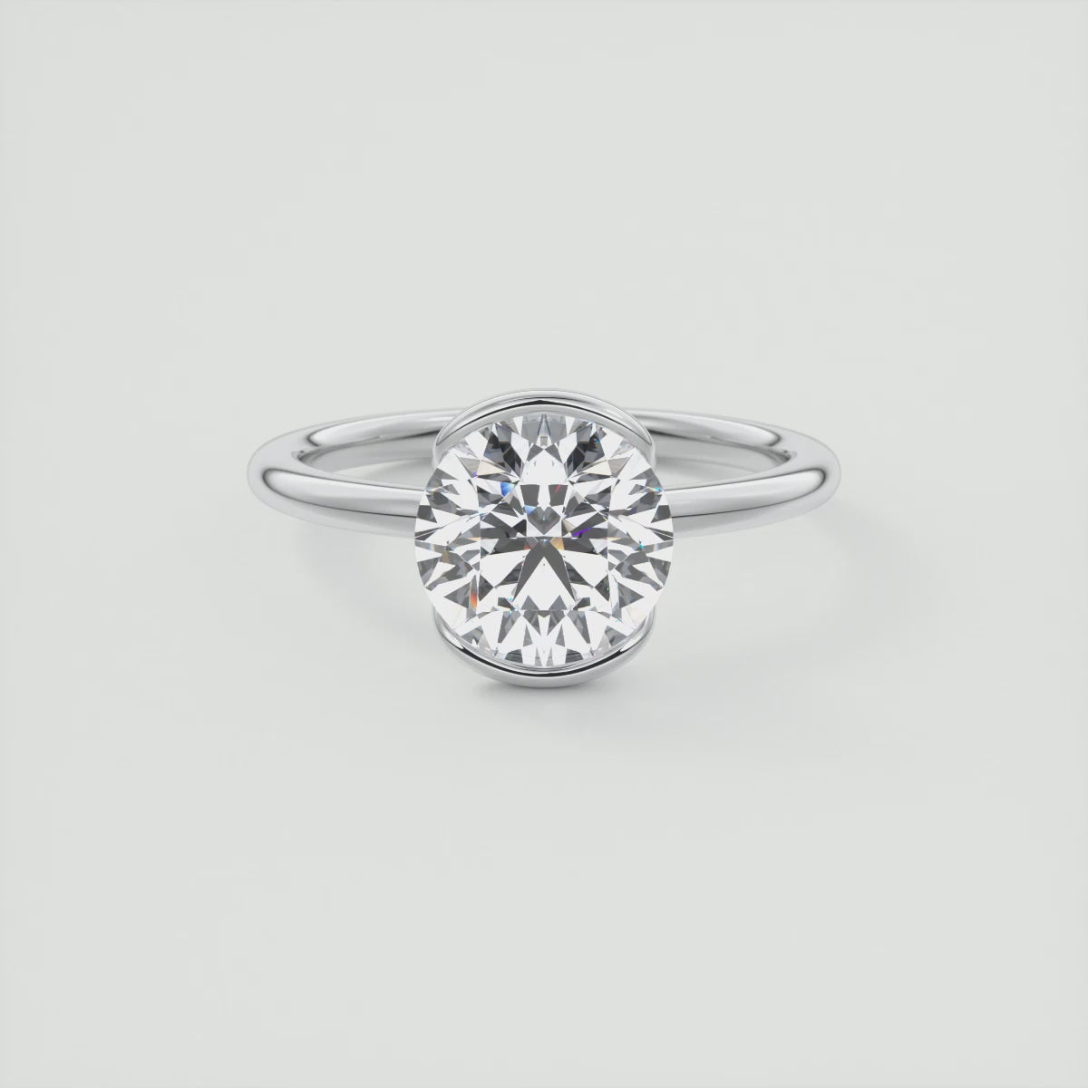 Solara Round Half Bezel Ring – Lab Diamond or Moissanite