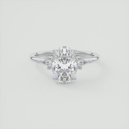 Elysian Oval Three-Stone Engagement Ring with Kite Side Stones