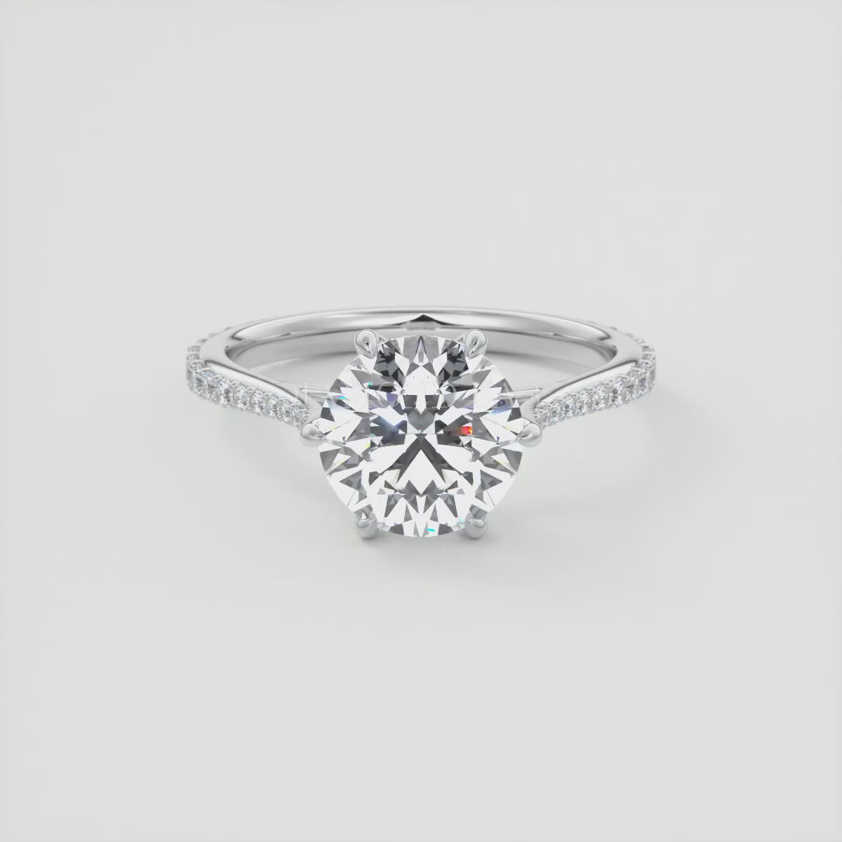 Tulip Round Pavé Cathedral Solitaire Ring