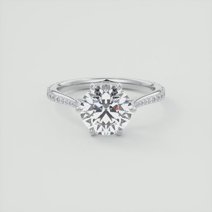 Tulip Round Pavé Cathedral Solitaire Ring