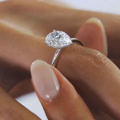 Luna Pear Solitaire Ring – Lab Diamond or Moissanite