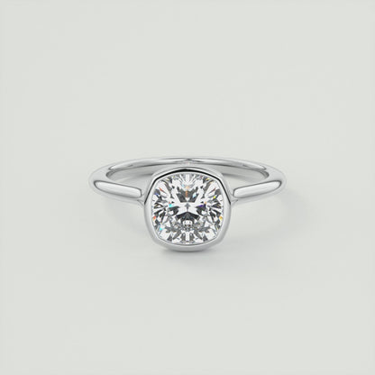 Aeris Cushion Bezel Engagement Ring – Lab Diamond or Moissanite