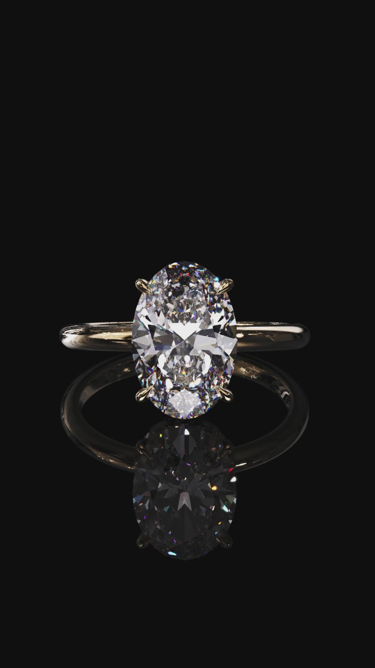 Aurora Oval Hidden Halo Ready To Ship Lab Diamond Engagement Ring, 3.07ct E VVS1, 18K Yellow Gold, video 3