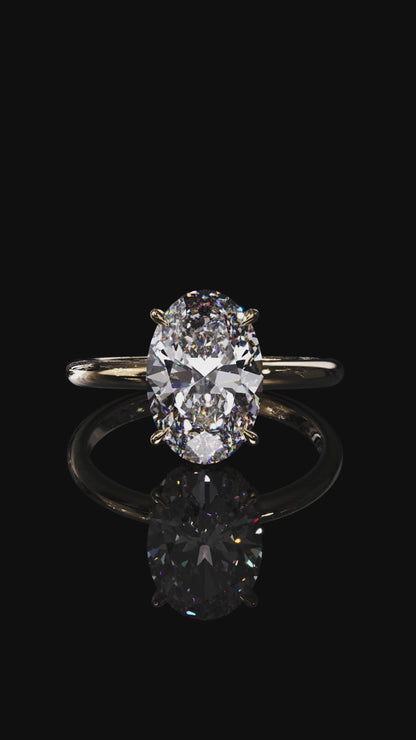 Aurora Oval Hidden Halo Ready To Ship Lab Diamond Engagement Ring, 3.07ct E VVS1, 18K Yellow Gold, video 3