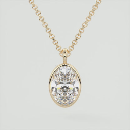 Valencia Oval Bezel Pendant Necklace – Lab-Grown Diamond or Moissanite