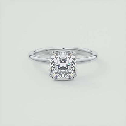 Solara Cushion Half Bezel Ring – Lab Diamond or Moissanite