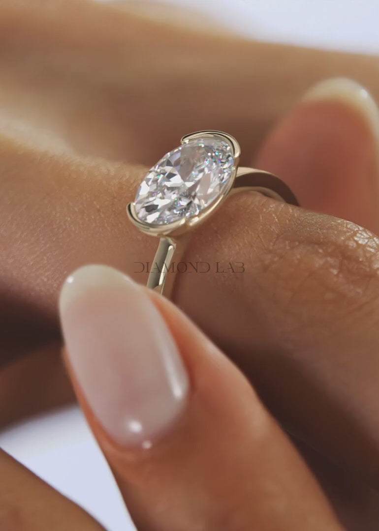 Alosta Oval East-West Half Bezel Engagement Ring – Lab Diamond or Moissanite