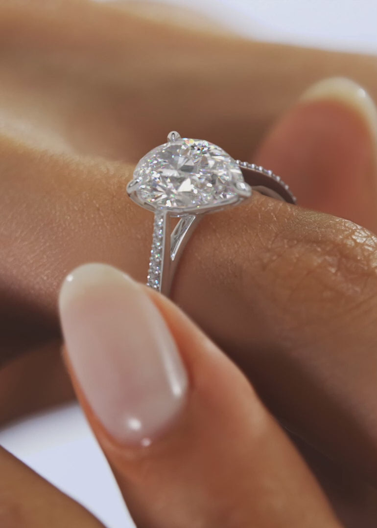 Tulip Pear Pavé Cathedral Solitaire Ring
