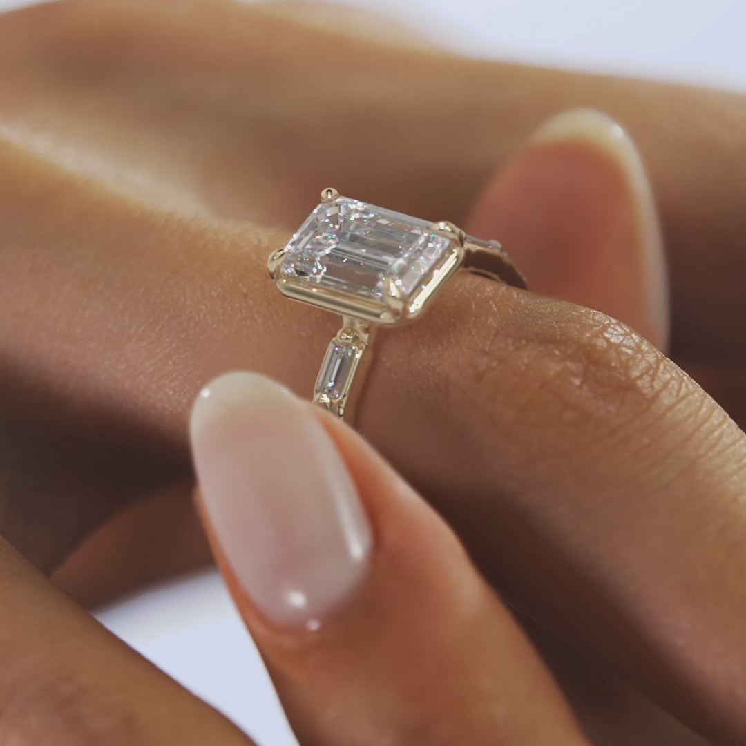 Isadora Emerald Bezel Baguette Engagement Ring