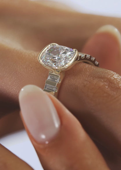 Solara Grande Elongated Cushion Half-Bezel Engagement Ring