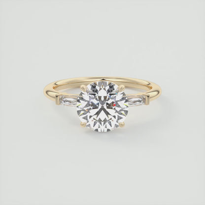 Elysian Round Three-Stone Engagement Ring with Tapered Baguettes