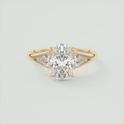 Solena Oval Three-Stone Split Shank Engagement Ring with Trillions