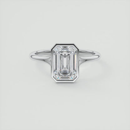 Aeris Emerald Bezel Engagement Ring – Lab Diamond or Moissanite