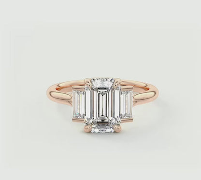 Aureline Emerald Baguette Trilogy Engagement Ring