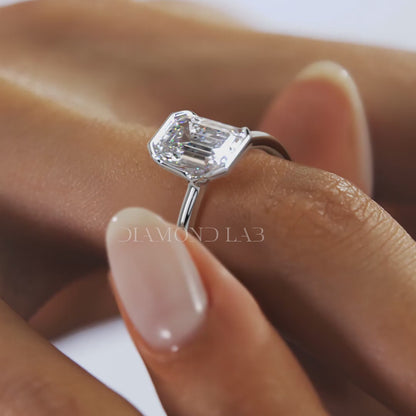 Solara Emerald Half Bezel Ring – Lab Diamond or Moissanite