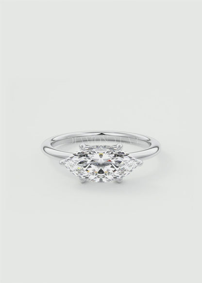 Aura East-West Marquise Glide Solitaire Ring – Lab Diamond or Moissanite