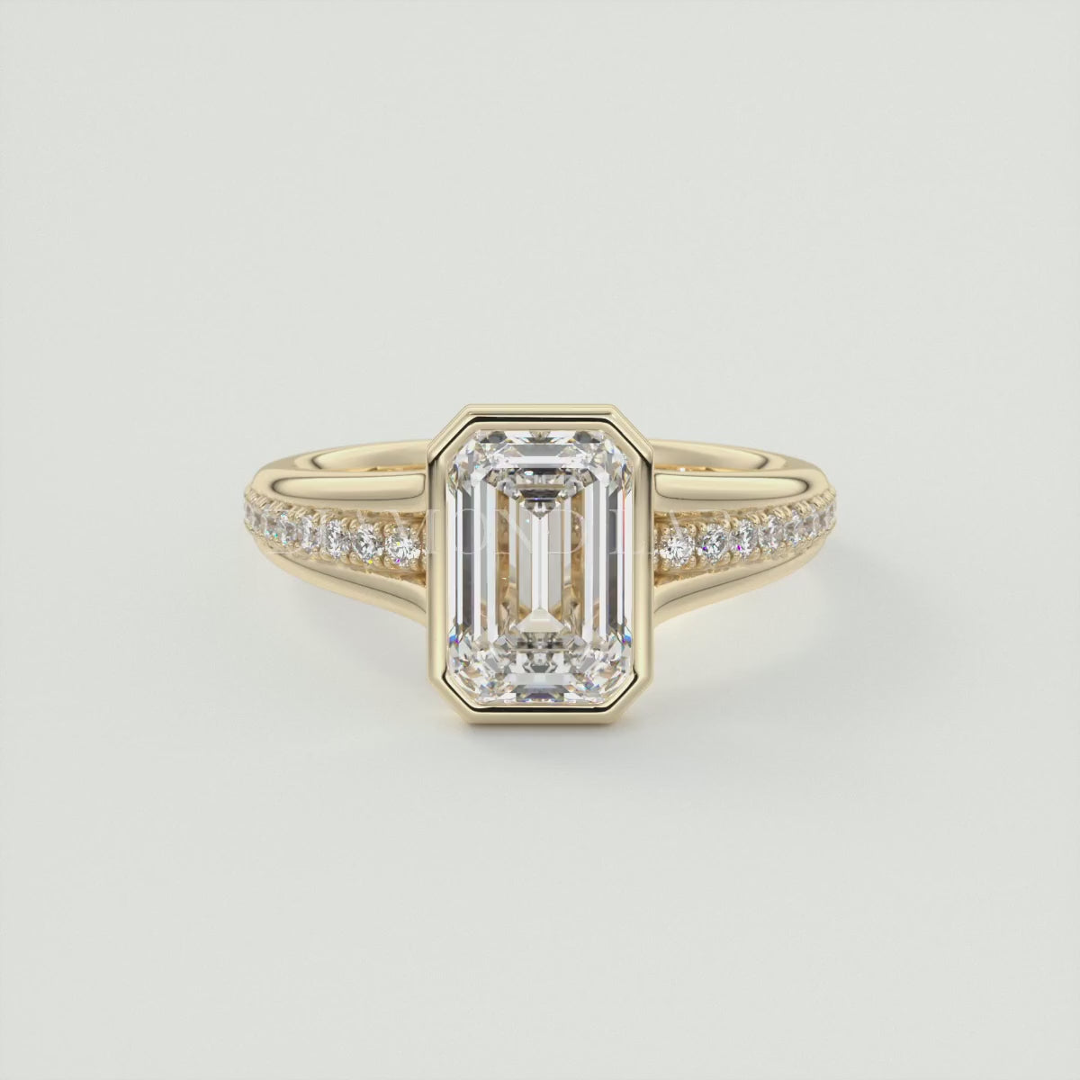 Neriah Emerald Bezel Set Split Shank Engagement Ring
