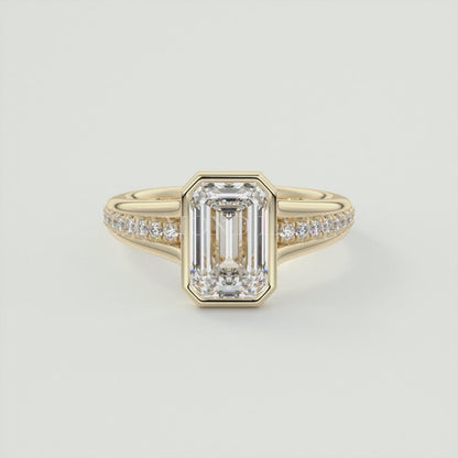 Neriah Emerald Bezel Set Split Shank Engagement Ring
