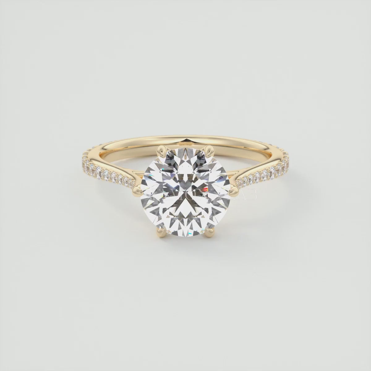 Tulip Round Pavé Cathedral Solitaire Ring