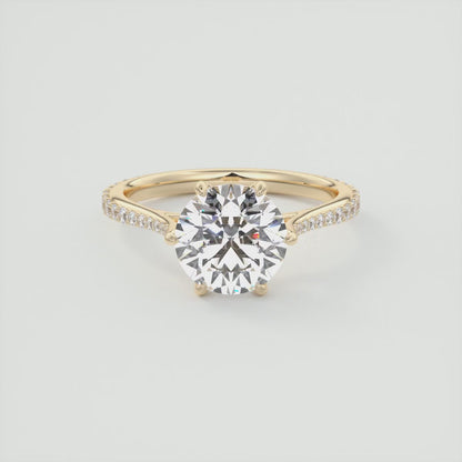 Tulip Round Pavé Cathedral Solitaire Ring