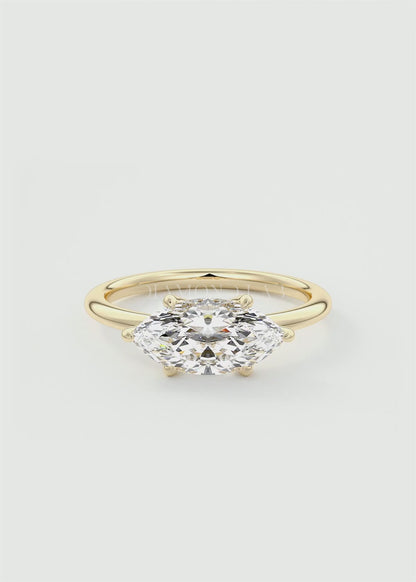 Aura East-West Marquise Glide Solitaire Ring – Lab Diamond or Moissanite