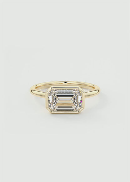 Véda East-West Emerald Bezel Engagement Ring – Lab Diamond or Moissanite