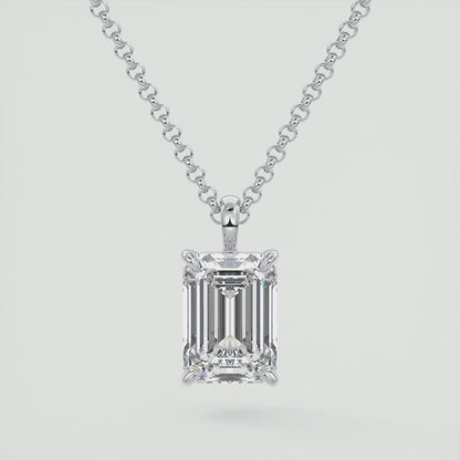 Celestine Emerald Prong Set Pendant Necklace – Lab-Grown Diamond or Moissanite