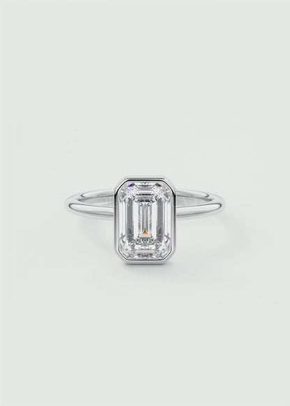 Véda Emerald Bezel Engagement Ring – Lab Diamond or Moissanite