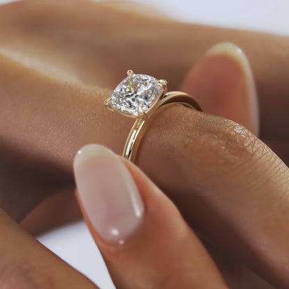 Luna Cushion Solitaire Ring – Lab Diamond or Moissanite