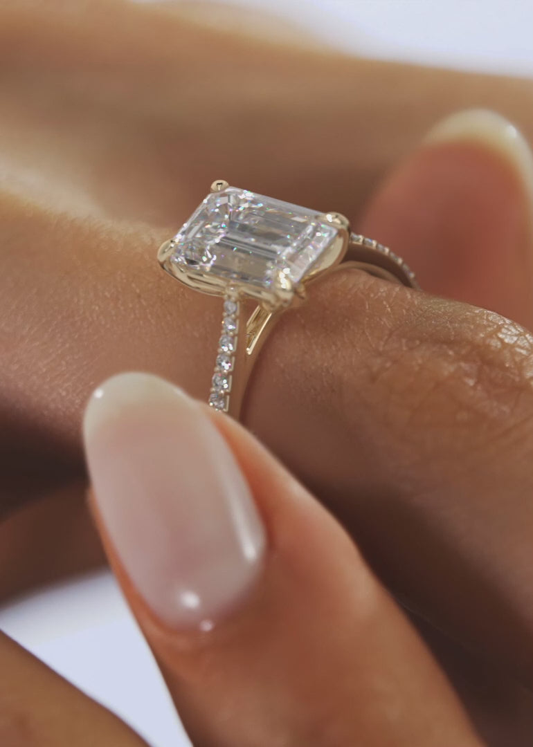 Tulip Emerald Pavé Cathedral Solitaire Ring