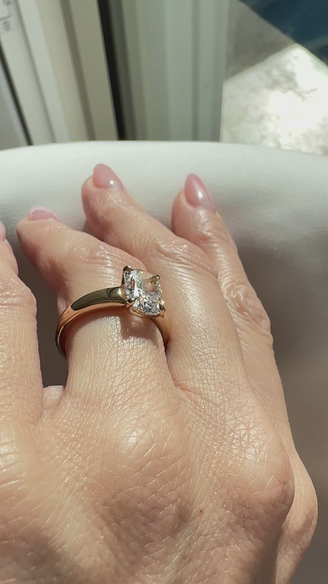 Aura Elongated Cushion Tapered Lab Grown Diamond Engagement Ring – 3.04ct D VVS1 | 18K Yellow Gold