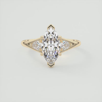 Solena Marquise Three-Stone Split Shank Engagement Ring with Pear Side Stones