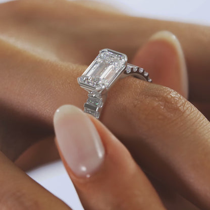 Solara Grande East-West Emerald Half-Bezel Engagement Ring