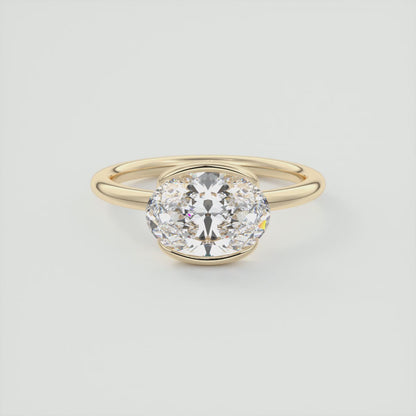 Solara East-West Oval Half Bezel Ring – Lab Diamond or Moissanite