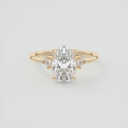 Elysian Oval Three-Stone Engagement Ring with Kite Side Stones