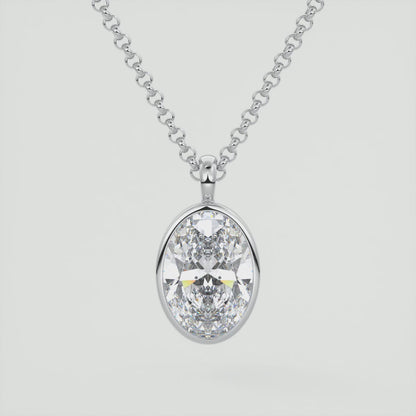 Valencia Oval Bezel Pendant Necklace – Lab-Grown Diamond or Moissanite